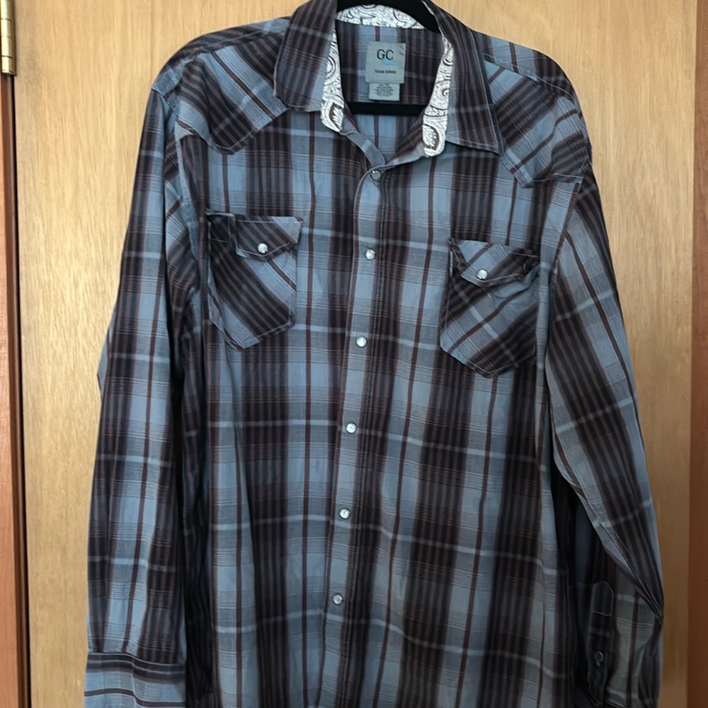 GC Blue Vintage Collection long sleeve pearl snap button down shirt men's xxl